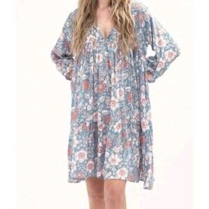 Maelu Mini Dress Willow Size M Anthropology 3/4 Sleeve Floral Excellent Conditio